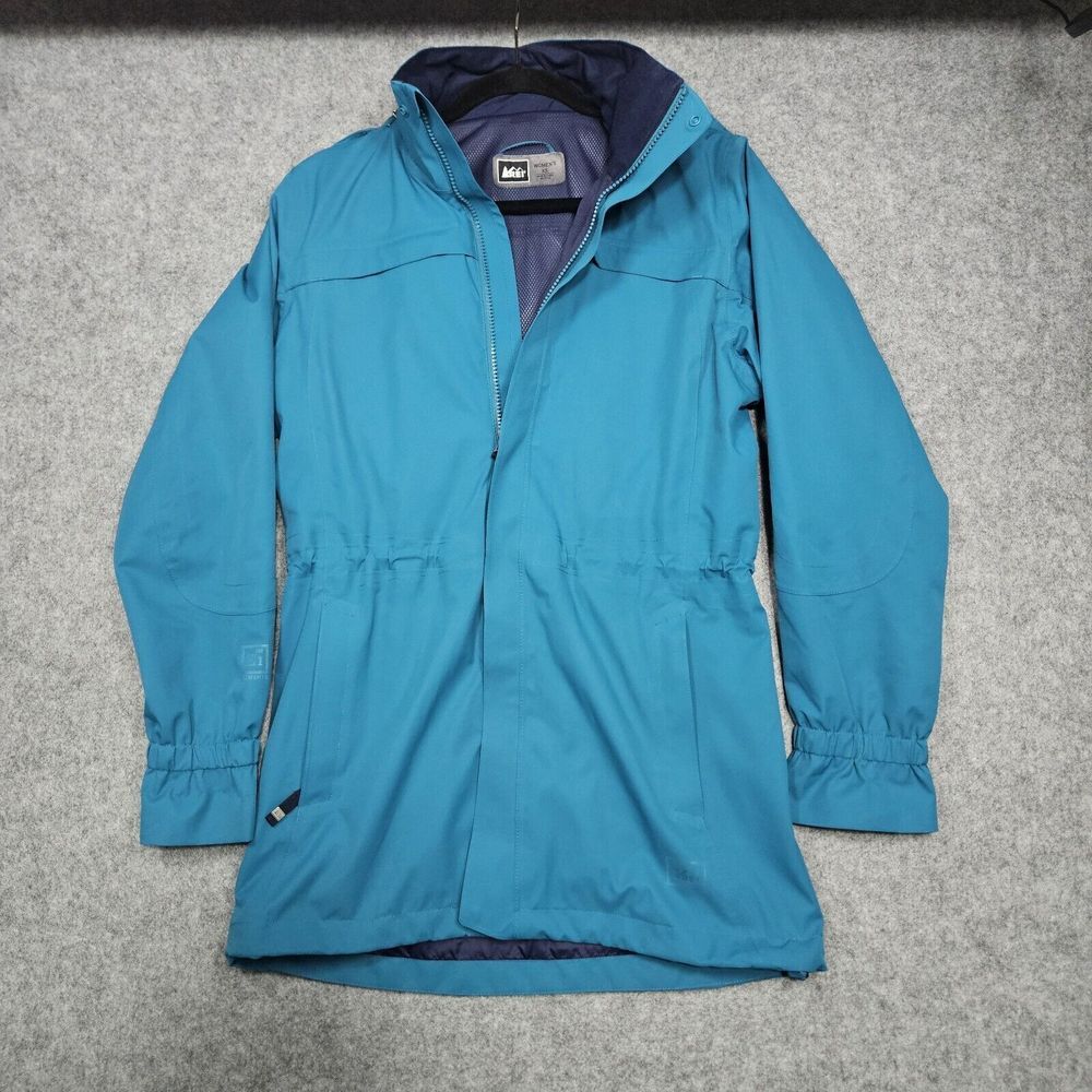 REI Co-Op Women's Full‎ Zip Hooded Wind & Water Proof Blue Rain Jacket XS